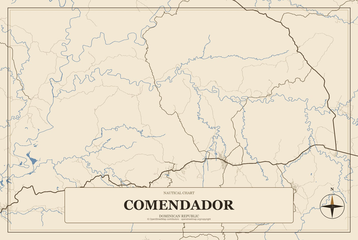 Comendador, Dominican Republic City Map Aluminum Sign in Heritage Nautical style