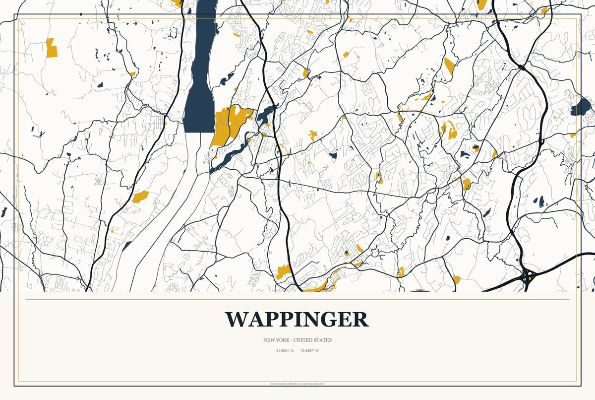 Wappinger, New York City Map Aluminum Sign in Citrine Modern style