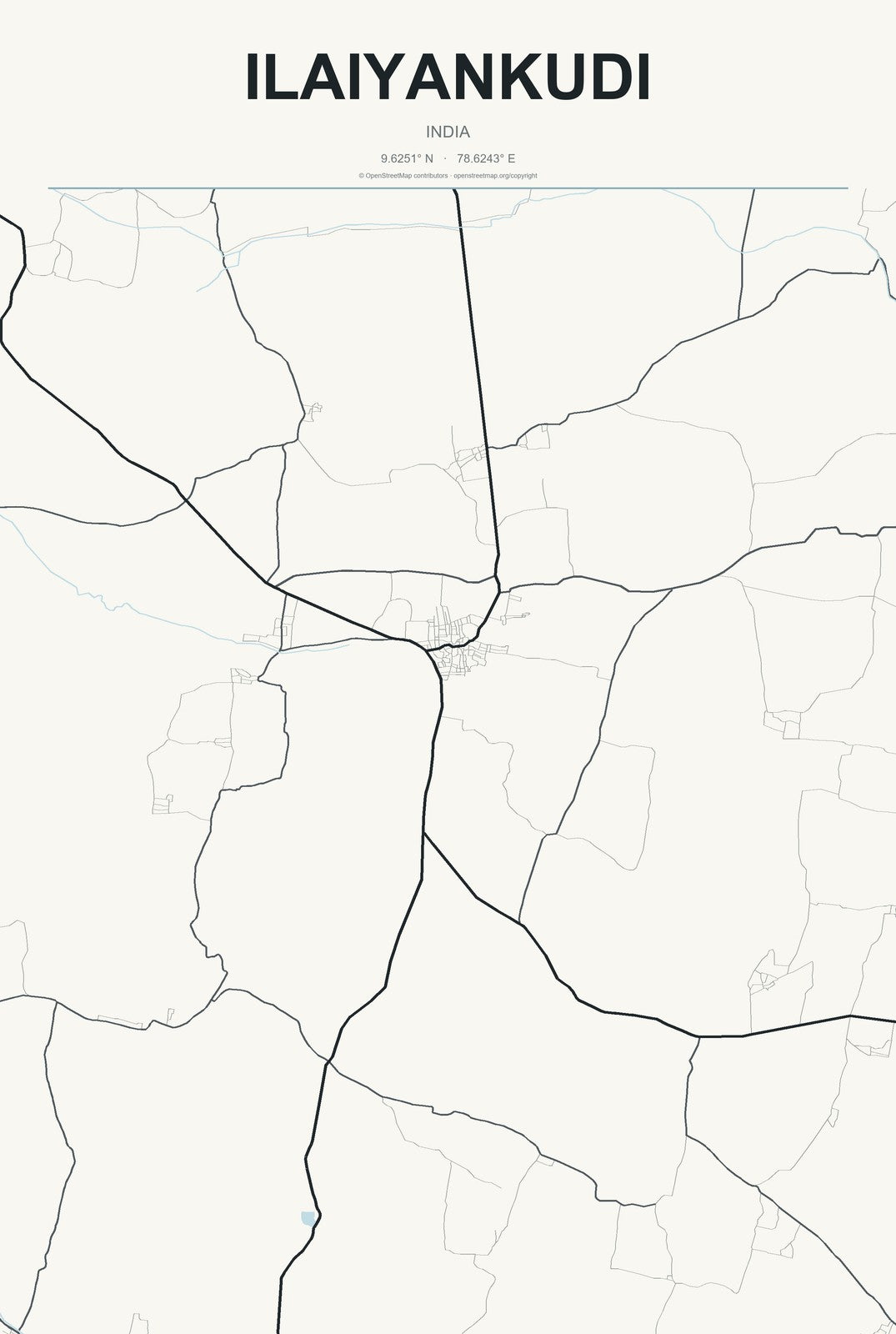 Ilaiyankudi, India City Map Aluminum Sign in Headline Atlas style