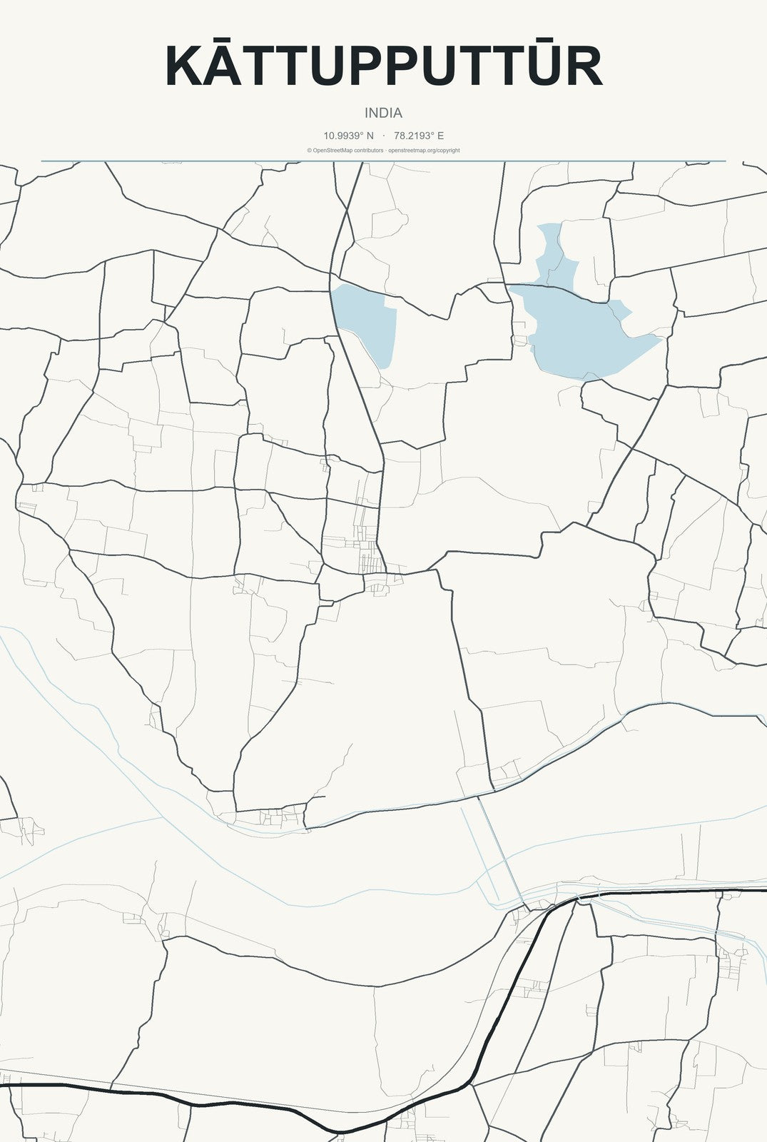 Kāttupputtūr, India City Map Aluminum Sign in Headline Atlas style