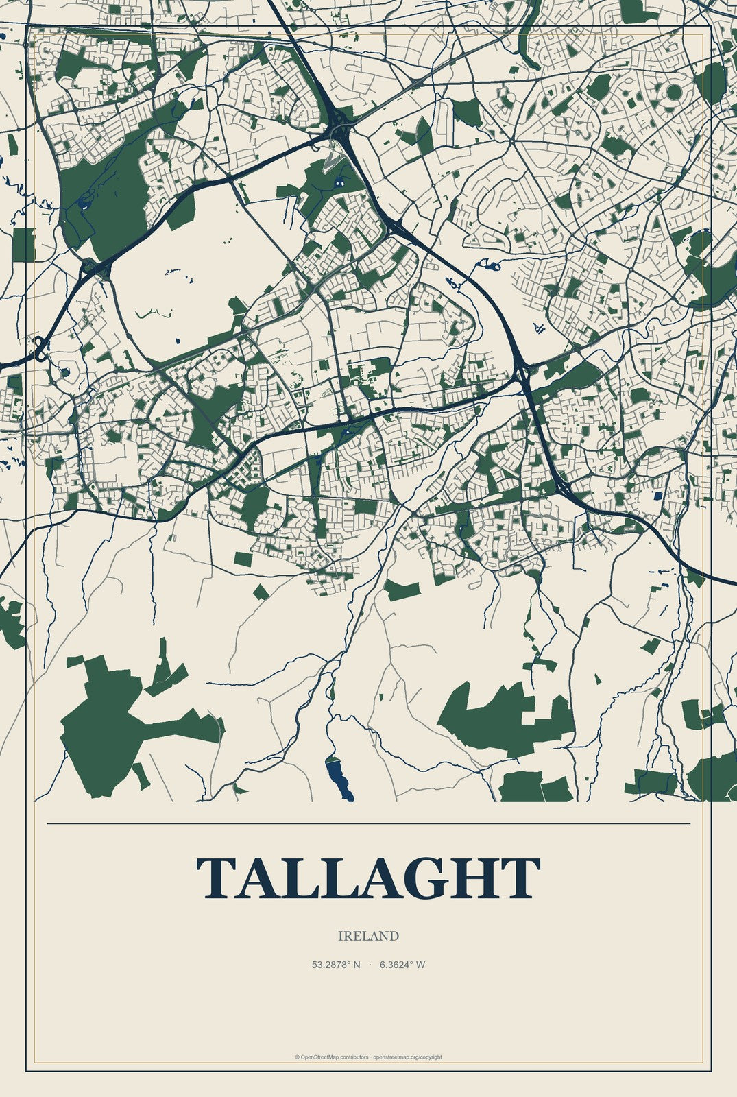 Tallaght, Ireland City Map Aluminum Sign in Coastal Cutout style