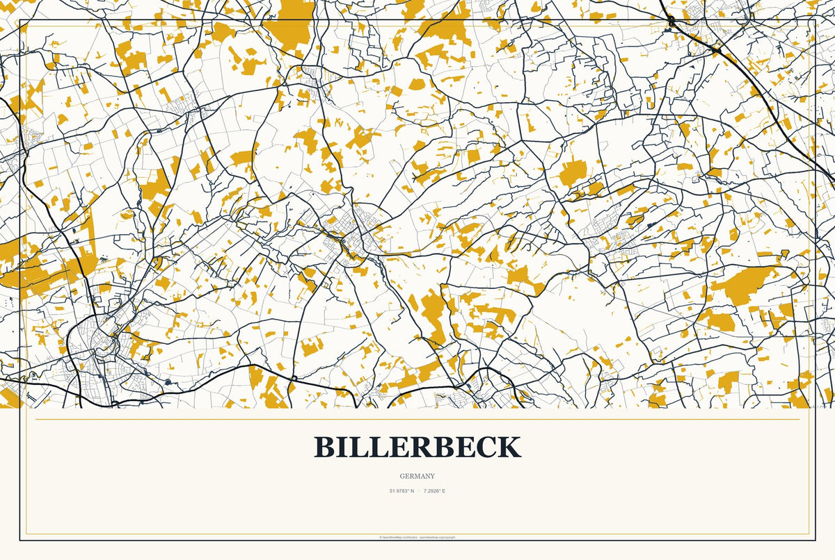 Billerbeck, Germany City Map Aluminum Sign in Citrine Modern style