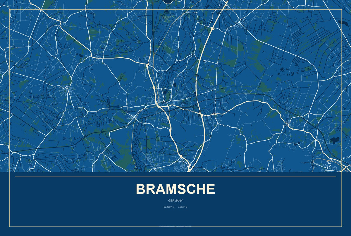 Bramsche, Germany City Map Aluminum Sign in Harbor Cobalt style