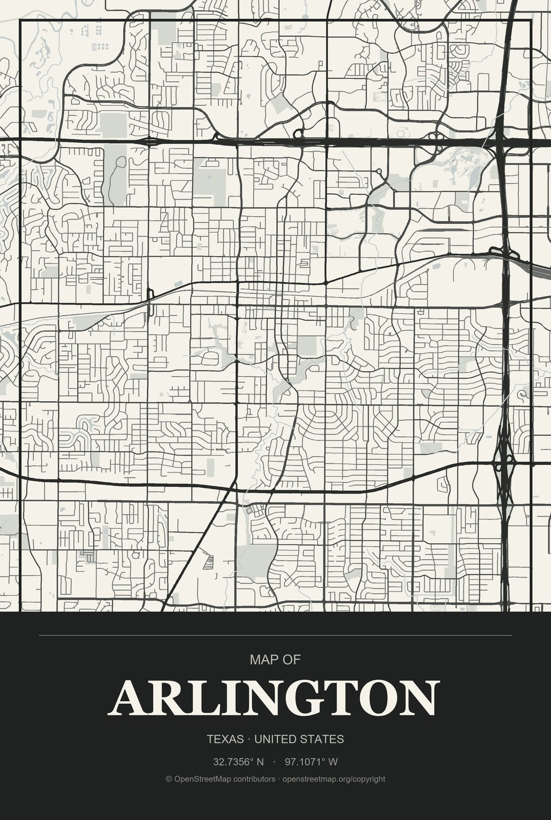 Arlington, Texas City Map Aluminum Sign in Museum Plaque style