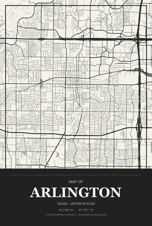 Arlington, Texas City Map Aluminum Sign in Museum Plaque style