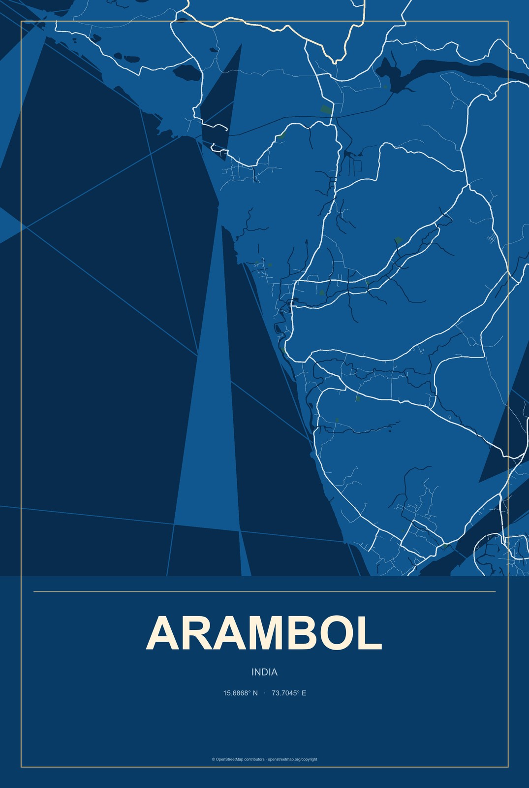 Arambol, India City Map Aluminum Sign in Harbor Cobalt style
