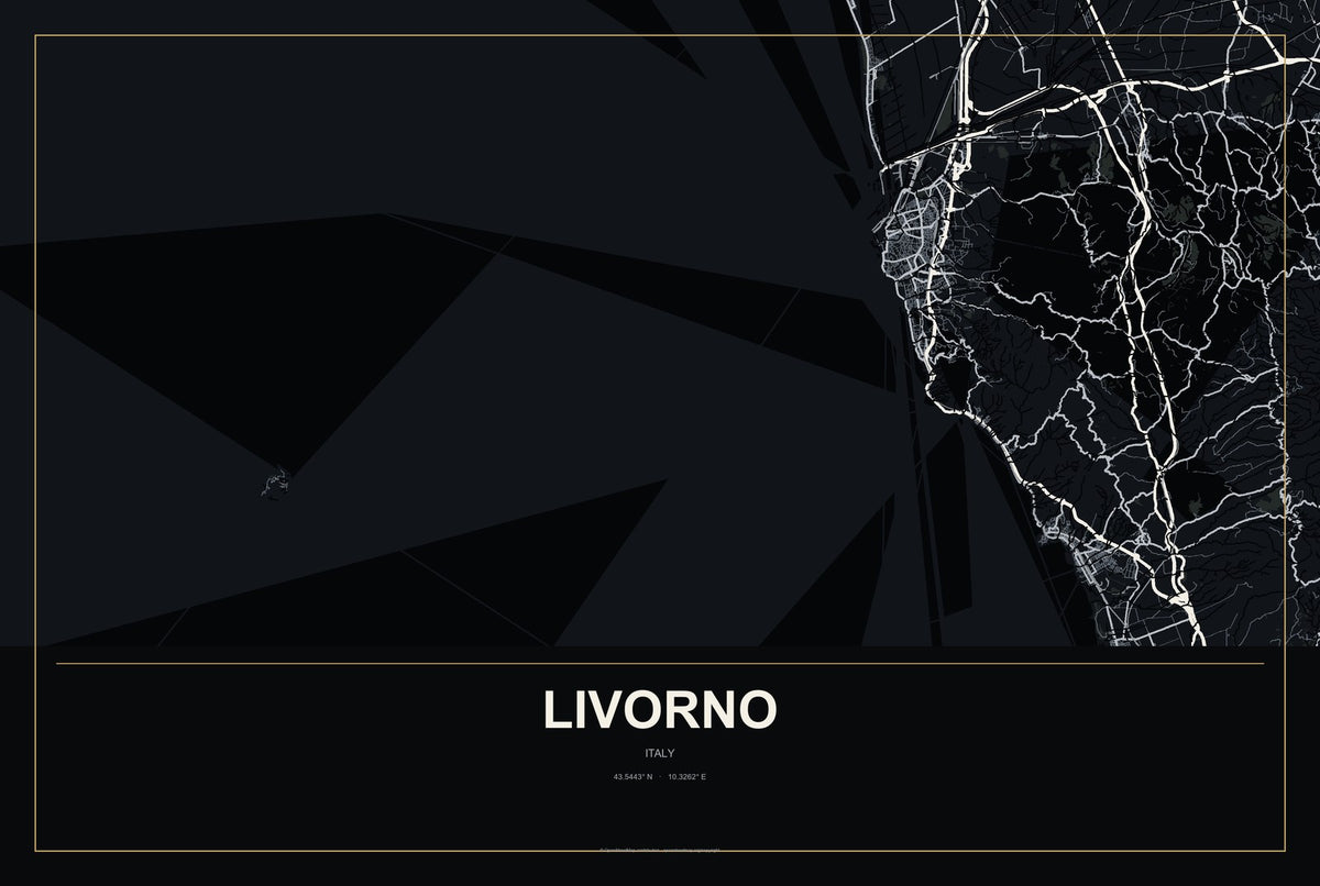 Livorno, Italy City Map Aluminum Sign in Metropolitan Noir style