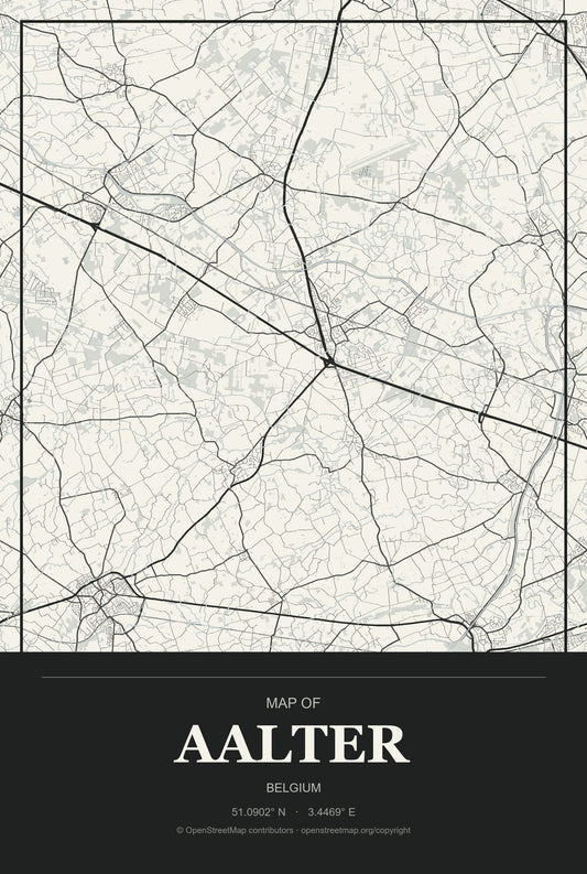 Aalter, Belgium City Map Aluminum Sign in Museum Plaque style