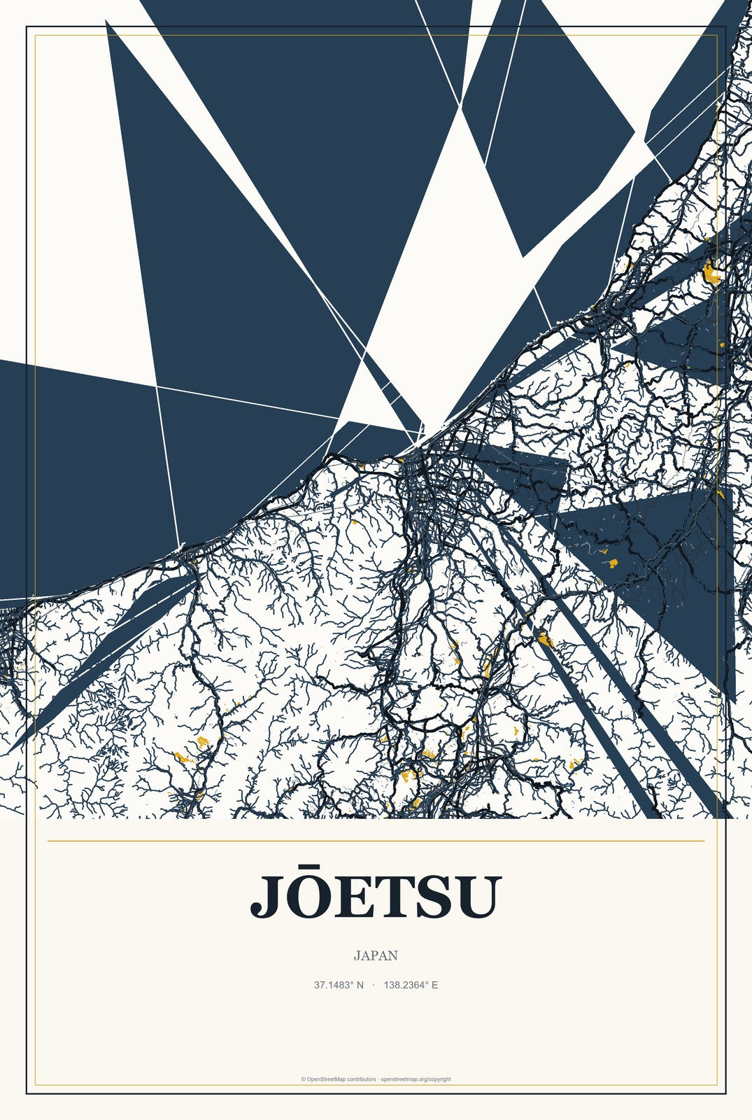 Jōetsu, Japan City Map Aluminum Sign in Citrine Modern style