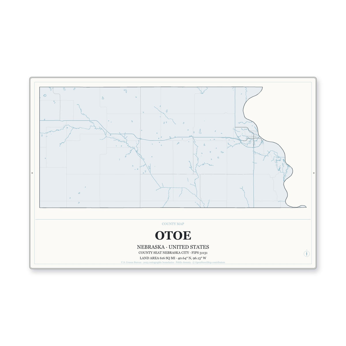 Otoe County, Nebraska Map Aluminum Sign in Gallery Air style