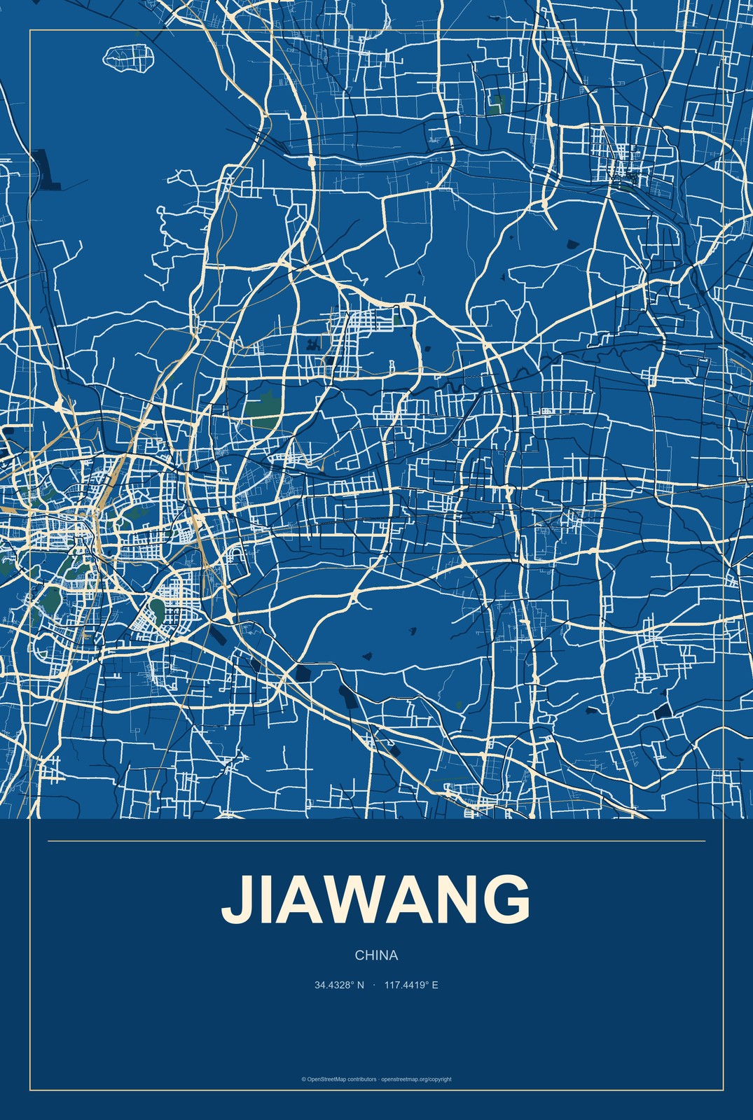 Jiawang, China City Map Aluminum Sign in Harbor Cobalt style