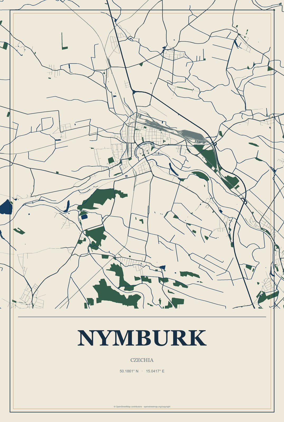 Nymburk, Czechia City Map Aluminum Sign in Coastal Cutout style