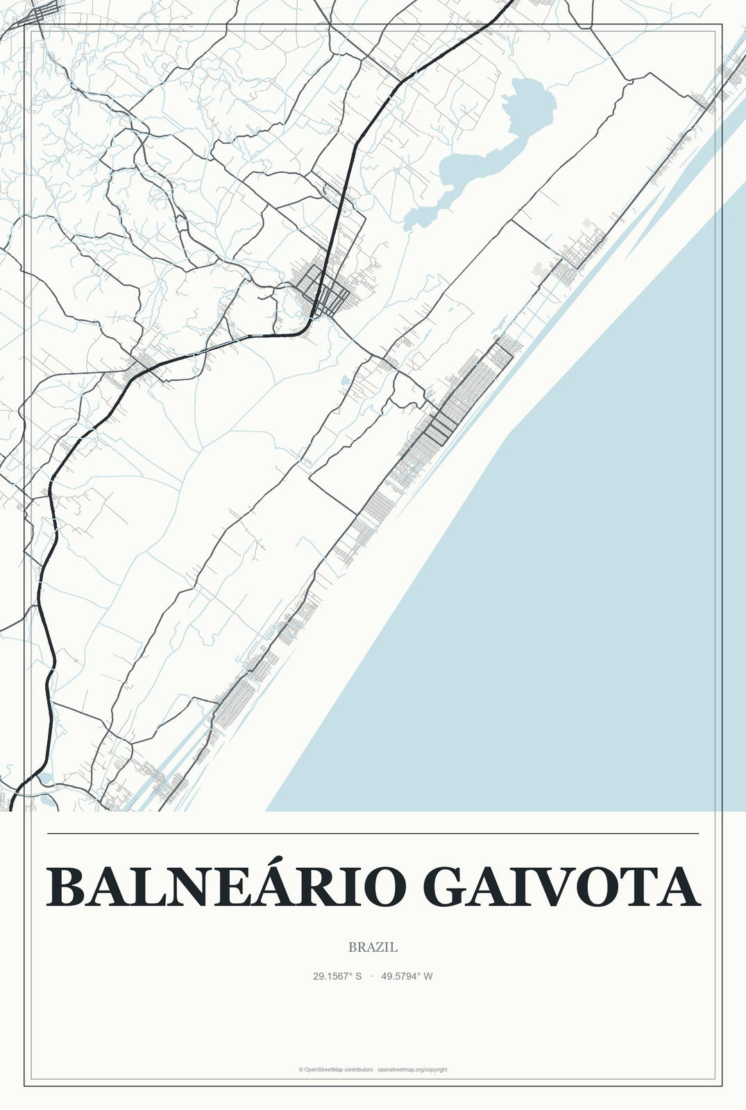 Balneário Gaivota, Brazil City Map Aluminum Sign in Gallery Air style