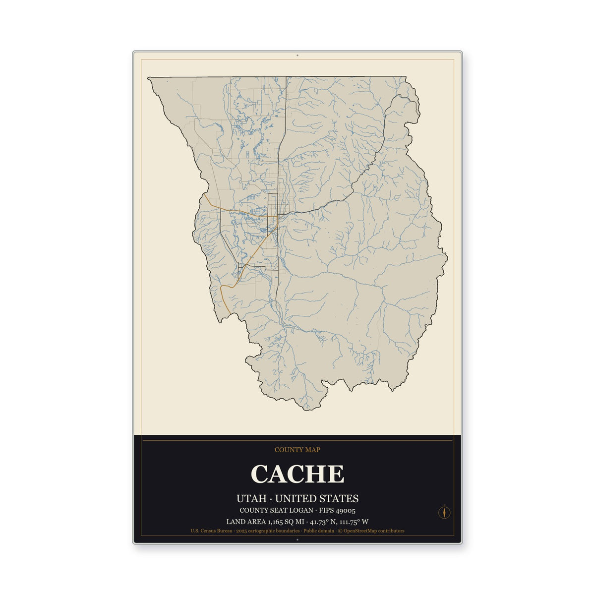 Cache County, Utah Map Aluminum Sign in Museum Plaque style