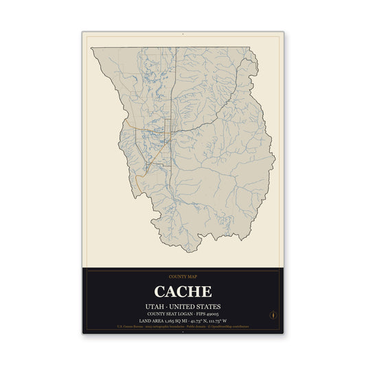 Cache County, Utah Map Aluminum Sign in Museum Plaque style
