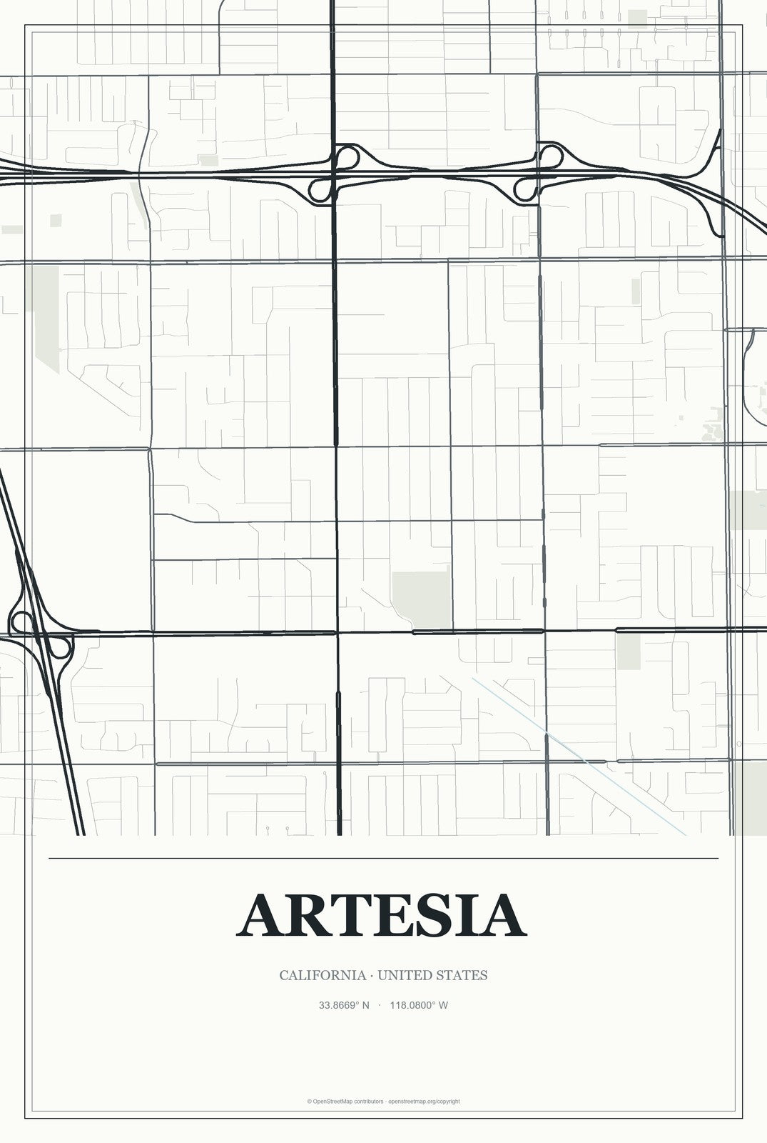 Artesia, California City Map Aluminum Sign in Gallery Air style