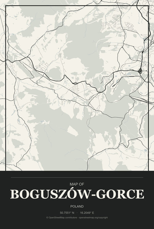 Boguszów-Gorce, Poland City Map Aluminum Sign in Museum Plaque style