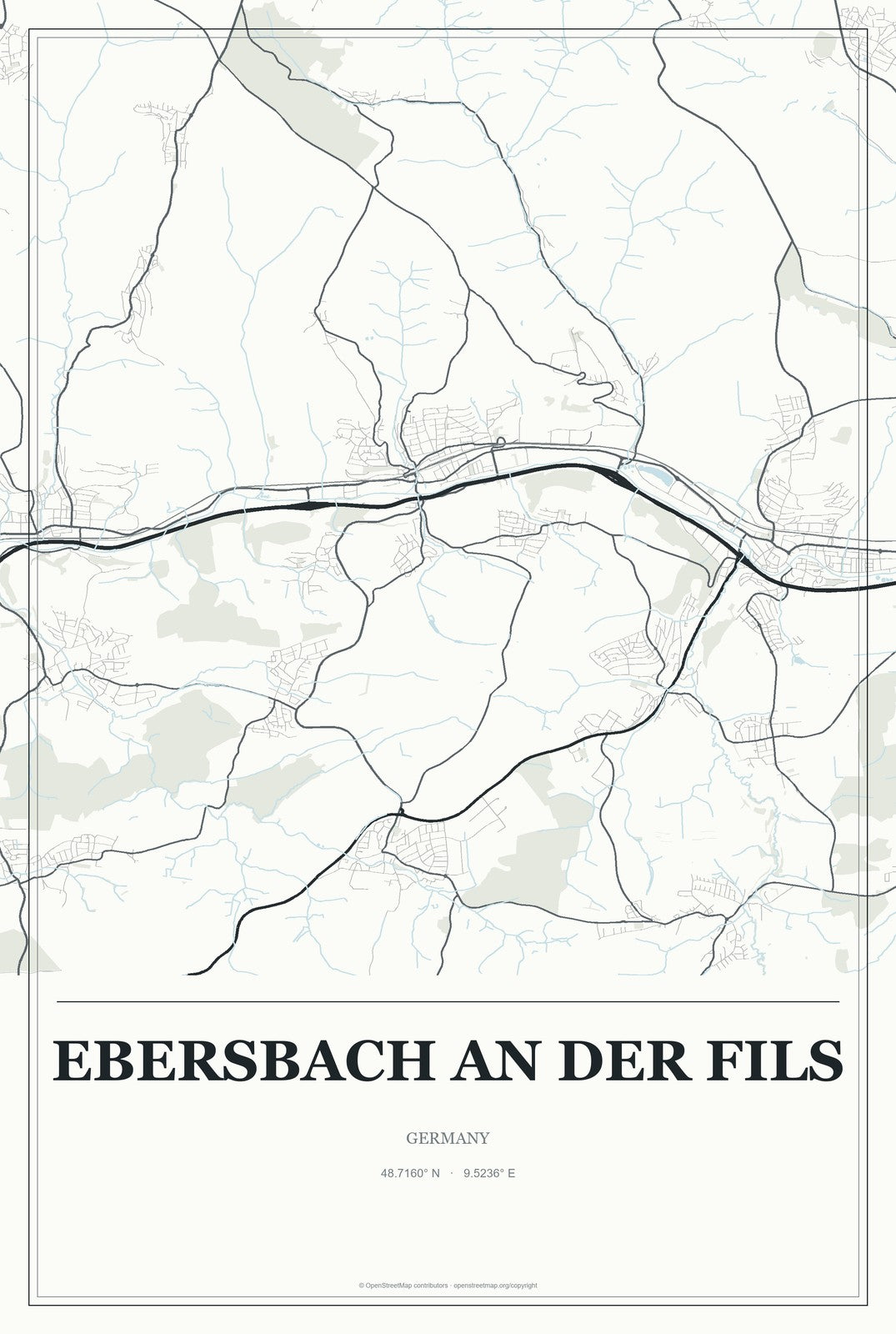 Ebersbach an der Fils, Germany City Map Aluminum Sign in Gallery Air style