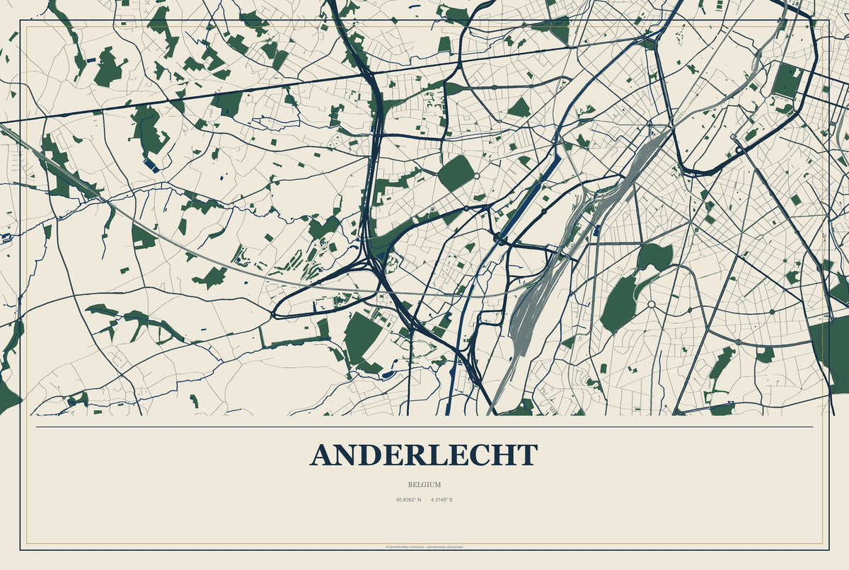 Anderlecht, Belgium City Map Aluminum Sign in Coastal Cutout style