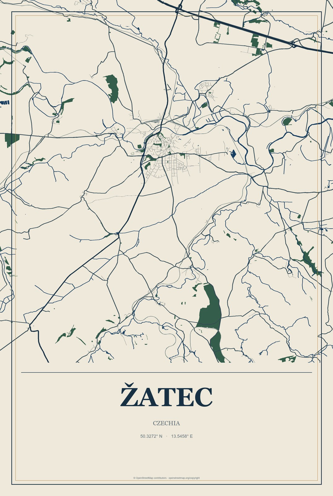 Žatec, Czechia City Map Aluminum Sign in Coastal Cutout style