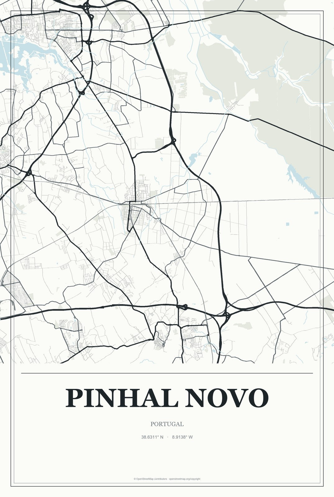 Pinhal Novo, Portugal City Map Aluminum Sign in Gallery Air style