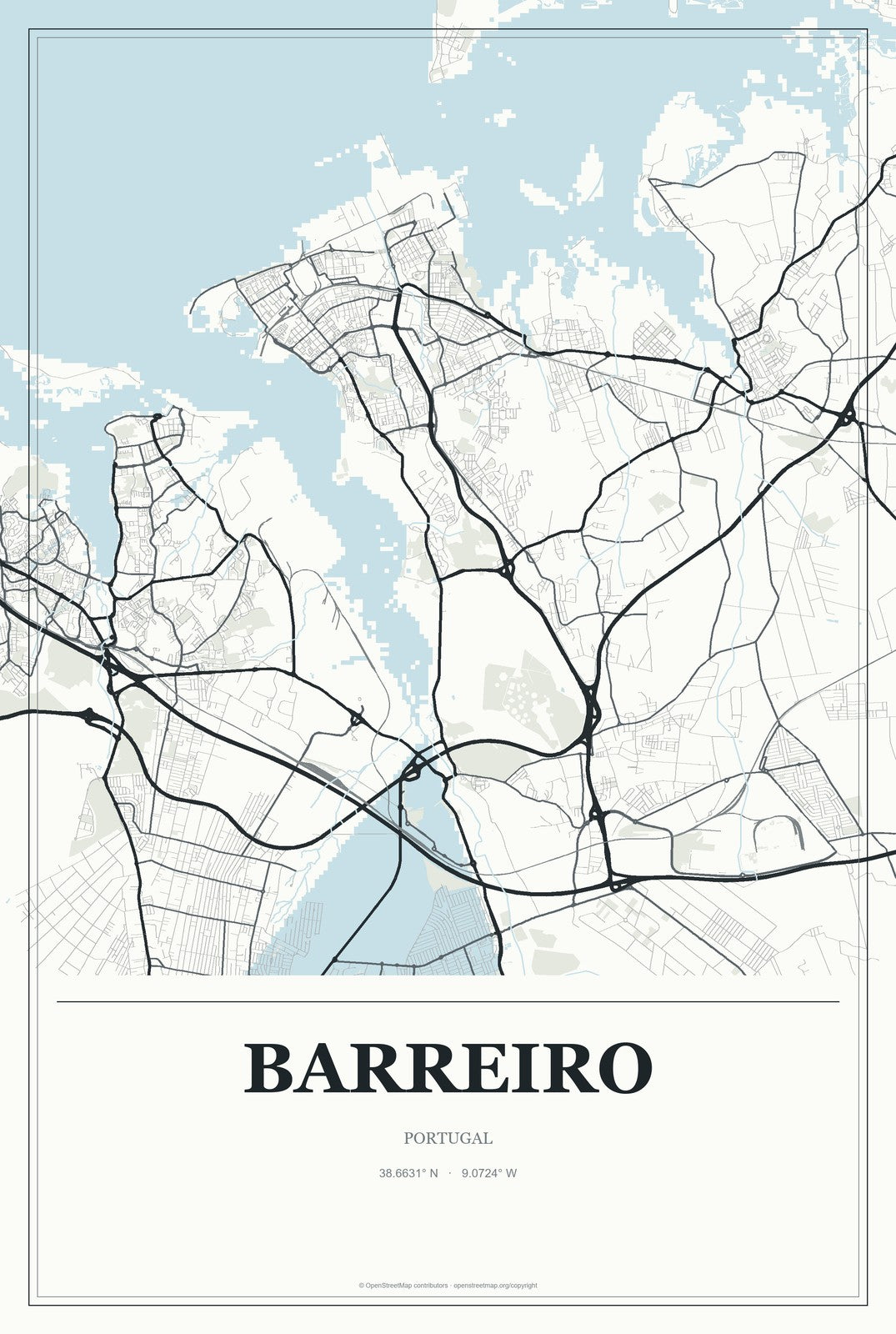 Barreiro, Portugal City Map Aluminum Sign in Gallery Air style