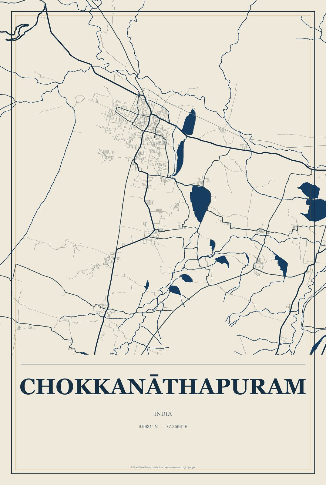 Chokkanāthapuram, India City Map Aluminum Sign in Coastal Cutout style
