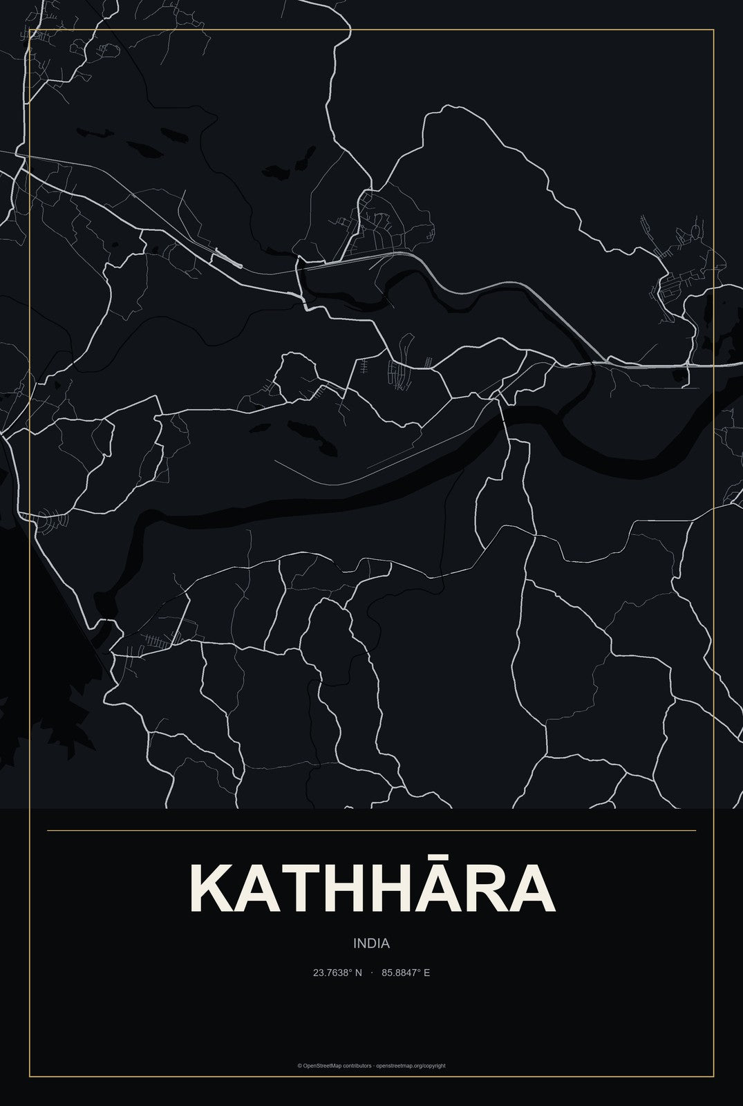 Kathhāra, India City Map Aluminum Sign in Metropolitan Noir style