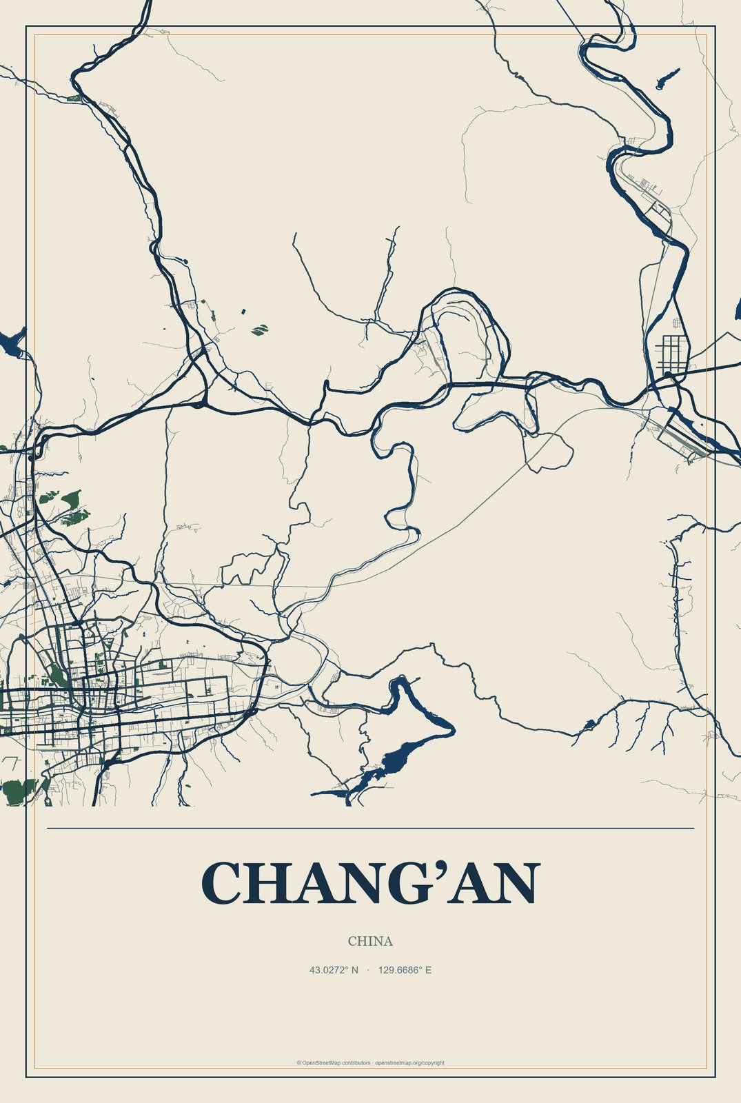Chang’an, Chongqing, China City Map Aluminum Sign in Coastal Cutout style