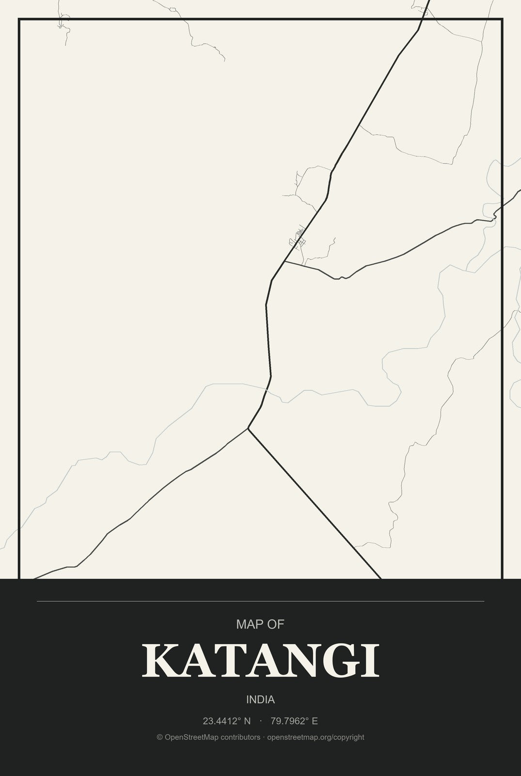 Katangi, India City Map Aluminum Sign in Museum Plaque style