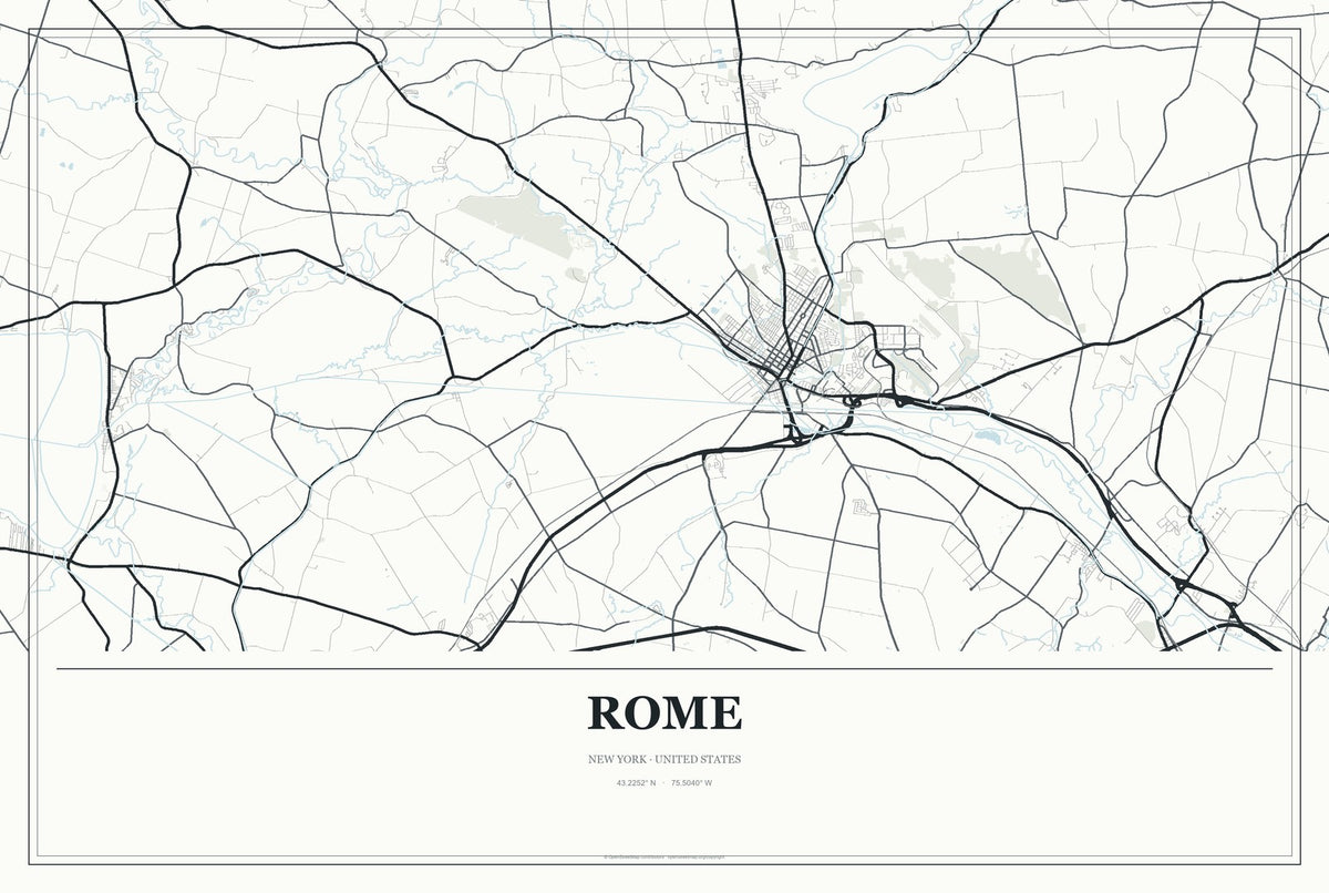 Rome, New York City Map Aluminum Sign in Gallery Air style