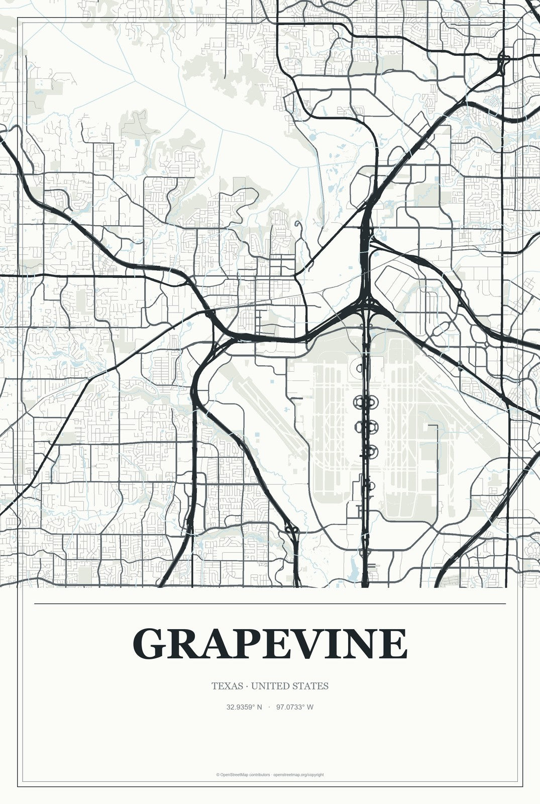 Grapevine, Texas City Map Aluminum Sign in Gallery Air style