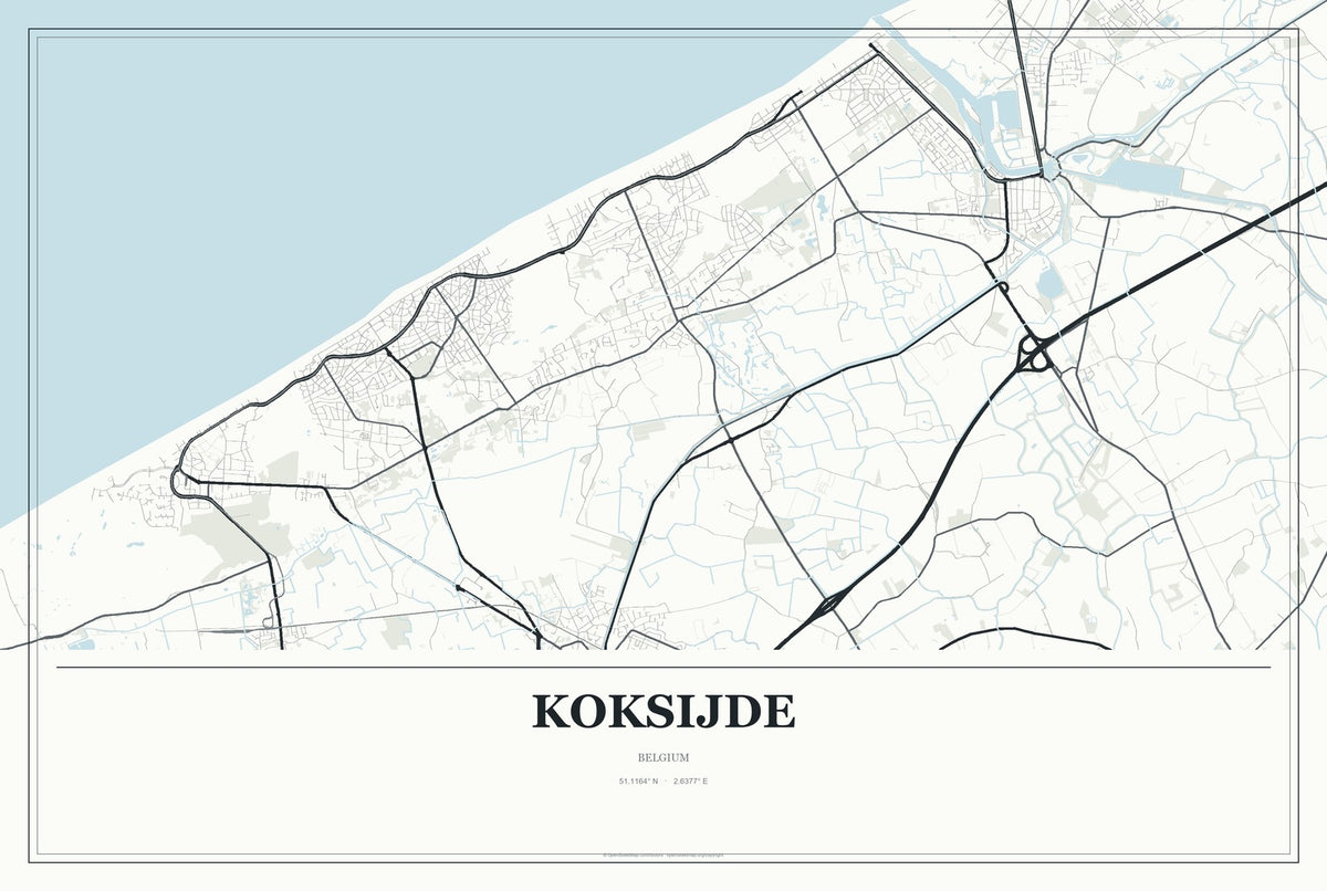 Koksijde, Belgium City Map Aluminum Sign in Gallery Air style