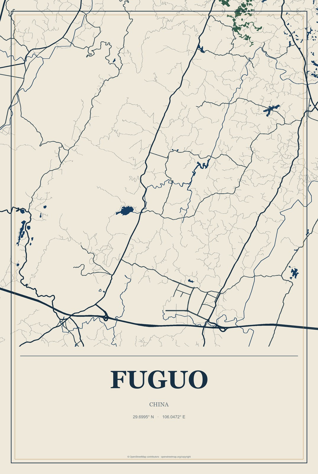 Fuguo, China City Map Aluminum Sign in Coastal Cutout style