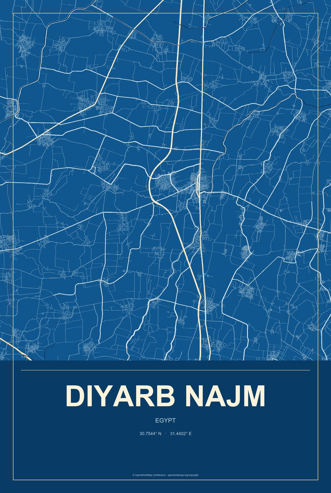 Diyarb Najm, Egypt City Map Aluminum Sign in Harbor Cobalt style
