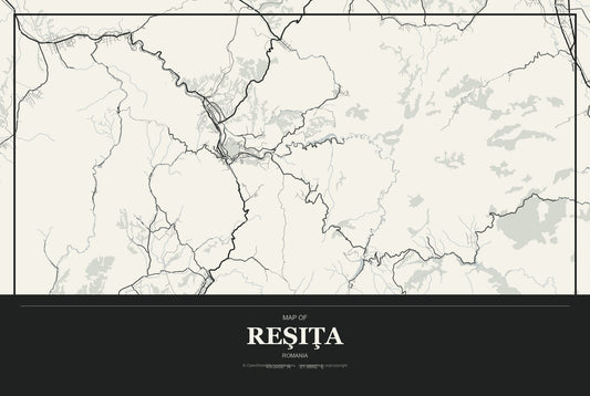 Reşiţa, Romania City Map Aluminum Sign in Museum Plaque style