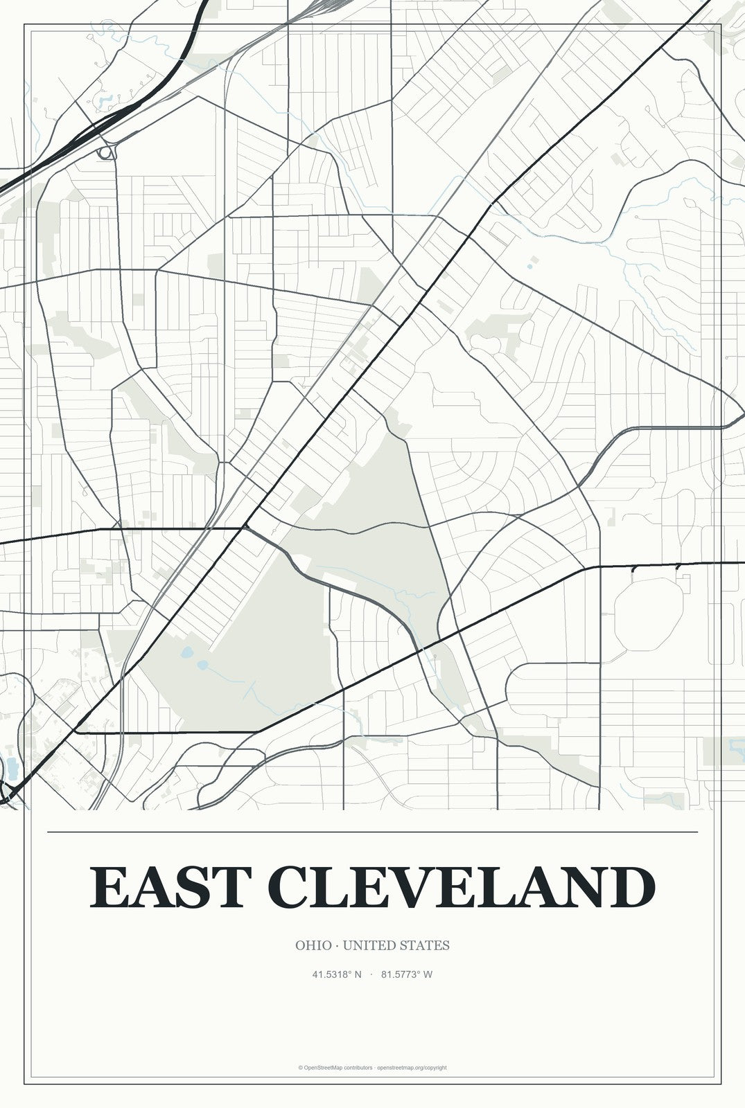 East Cleveland, Ohio City Map Aluminum Sign in Gallery Air style