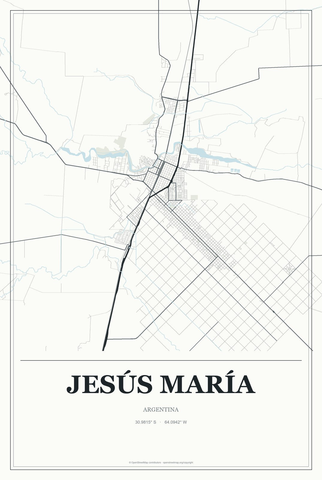 Jesús María, Argentina City Map Aluminum Sign in Gallery Air style
