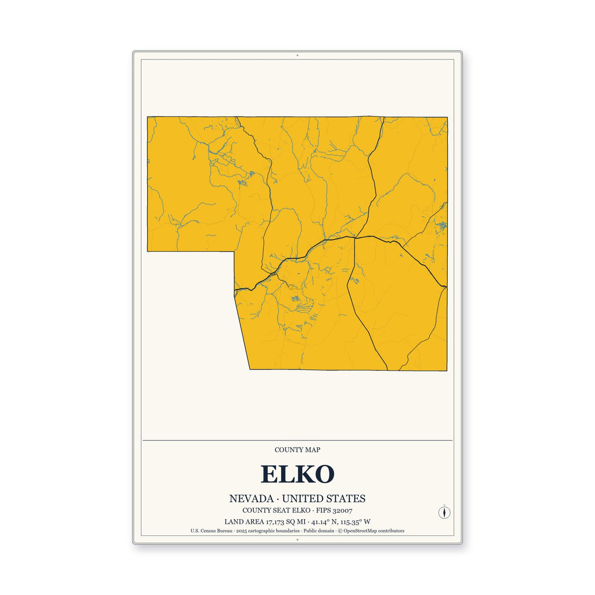 Elko County, Nevada Map Aluminum Sign in Citrine Modern style