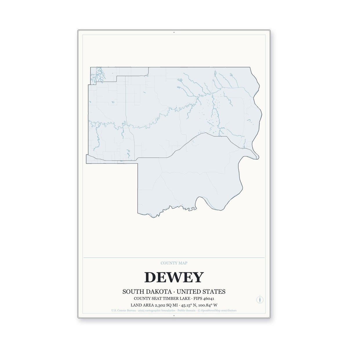 Dewey County, South Dakota Map Aluminum Sign in Gallery Air style
