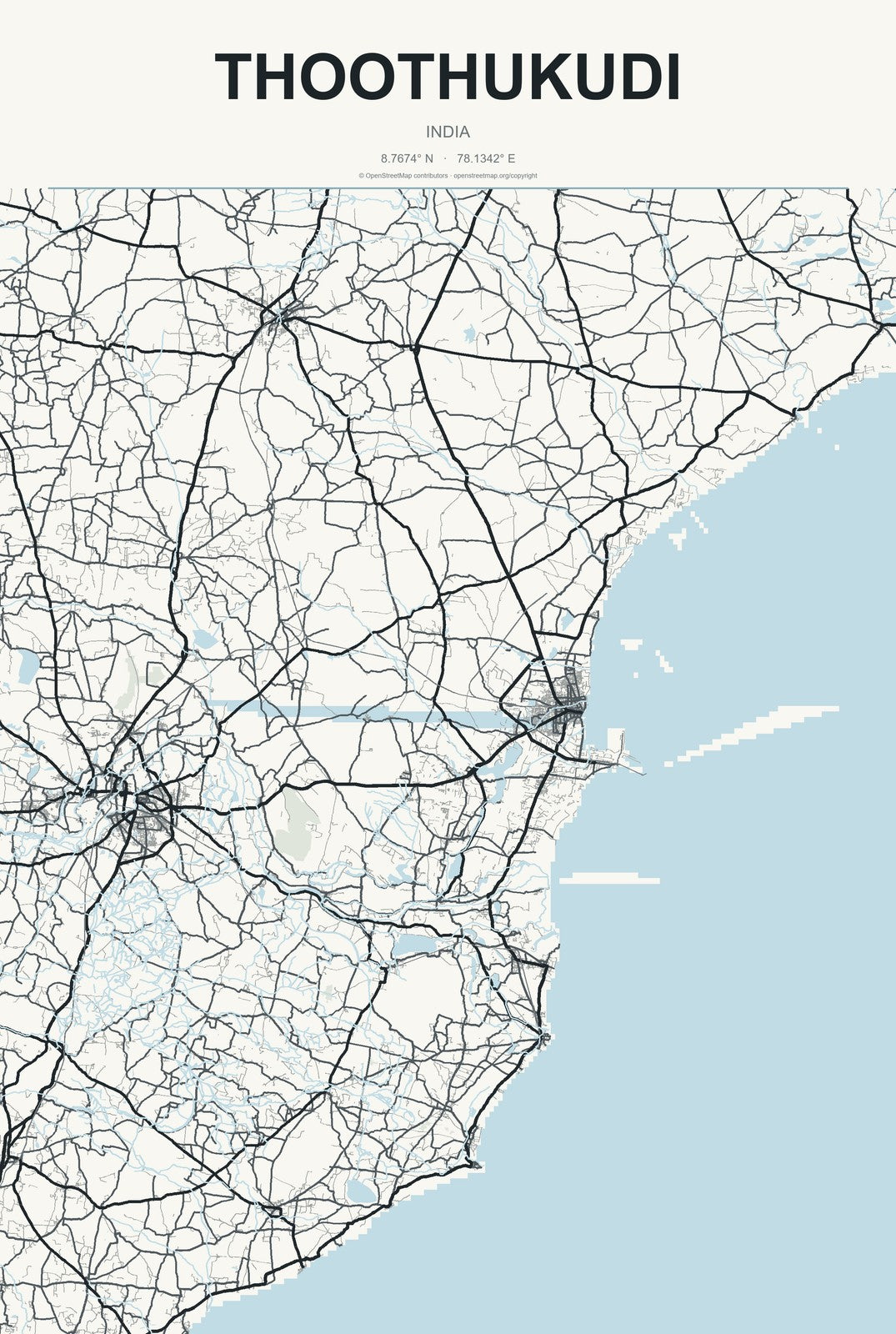 Thoothukudi, India City Map Aluminum Sign in Headline Atlas style