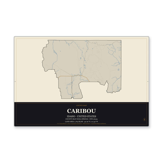 Caribou County, Idaho Map Aluminum Sign in Museum Plaque style