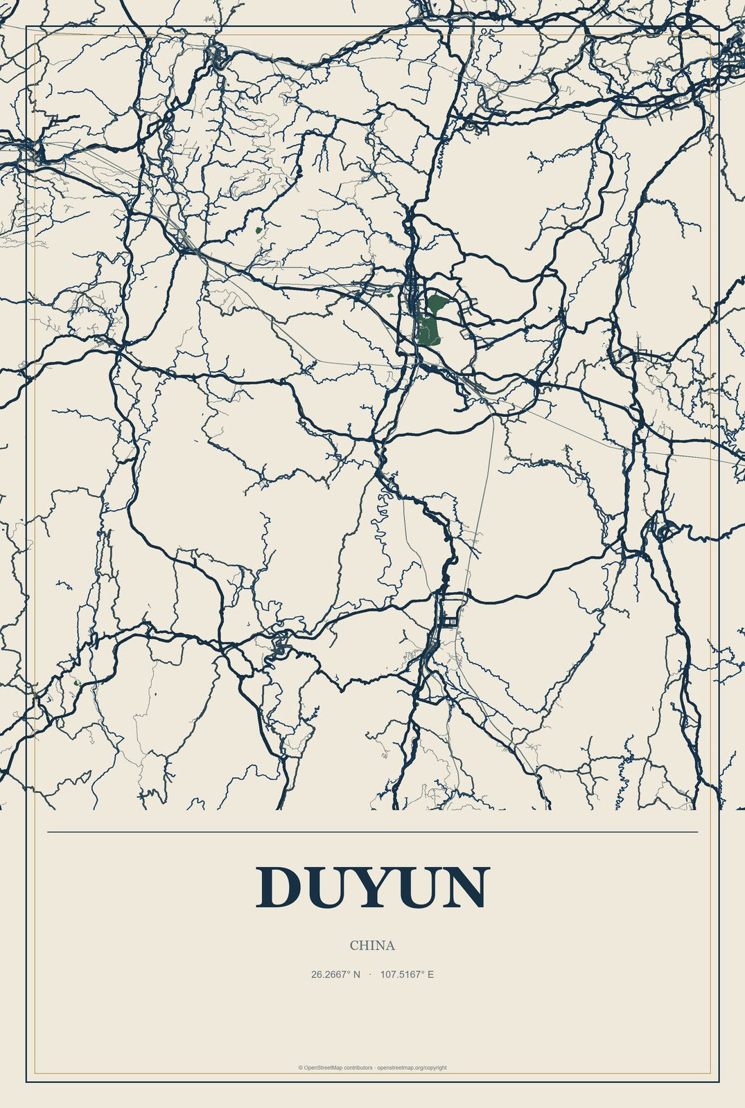 Duyun, China City Map Aluminum Sign in Coastal Cutout style