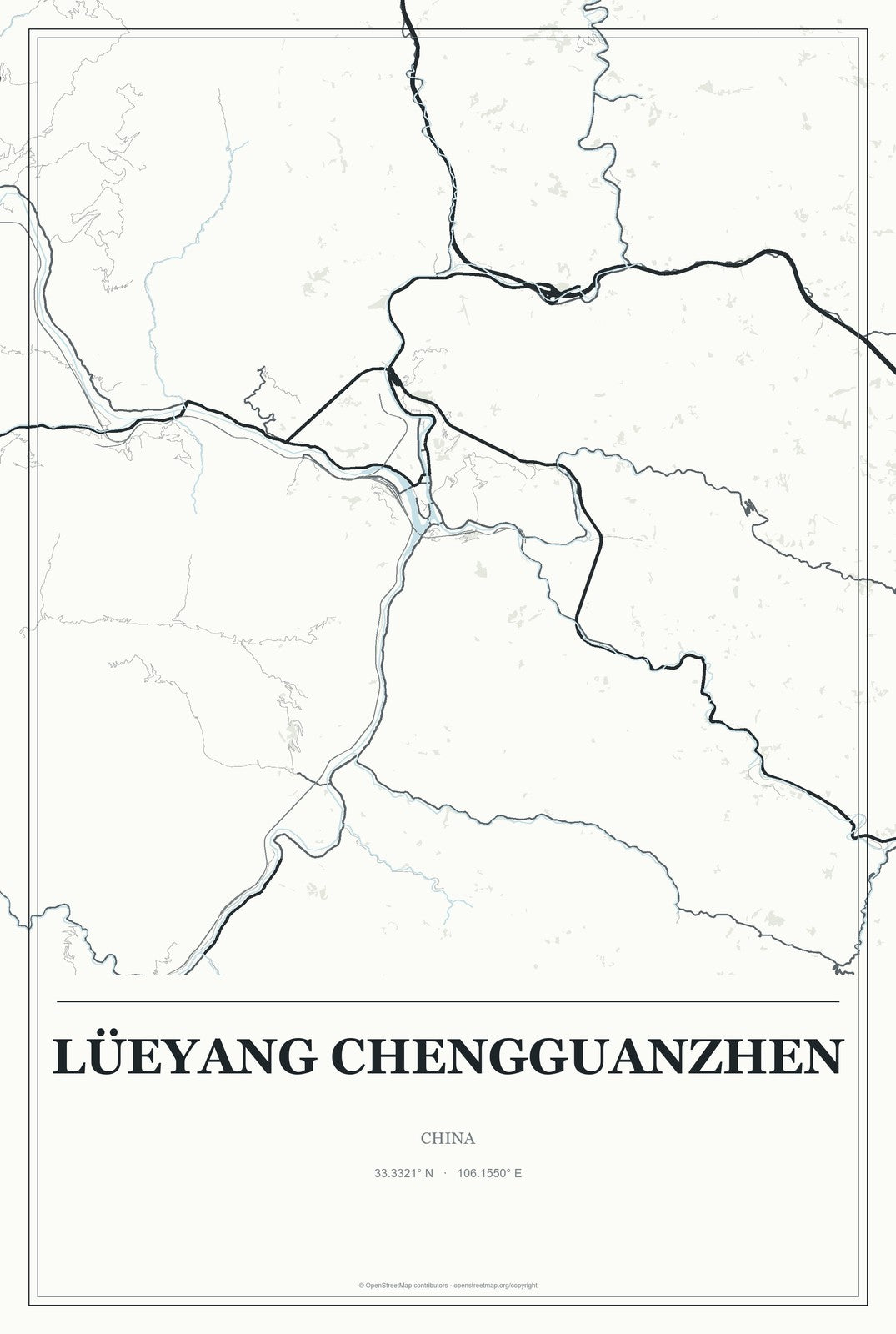 Lüeyang Chengguanzhen, China City Map Aluminum Sign in Gallery Air style
