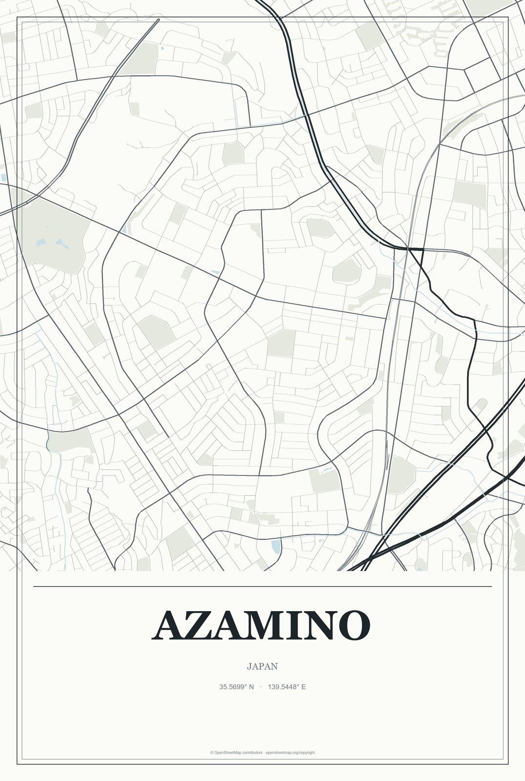 Azamino, Japan City Map Aluminum Sign in Gallery Air style
