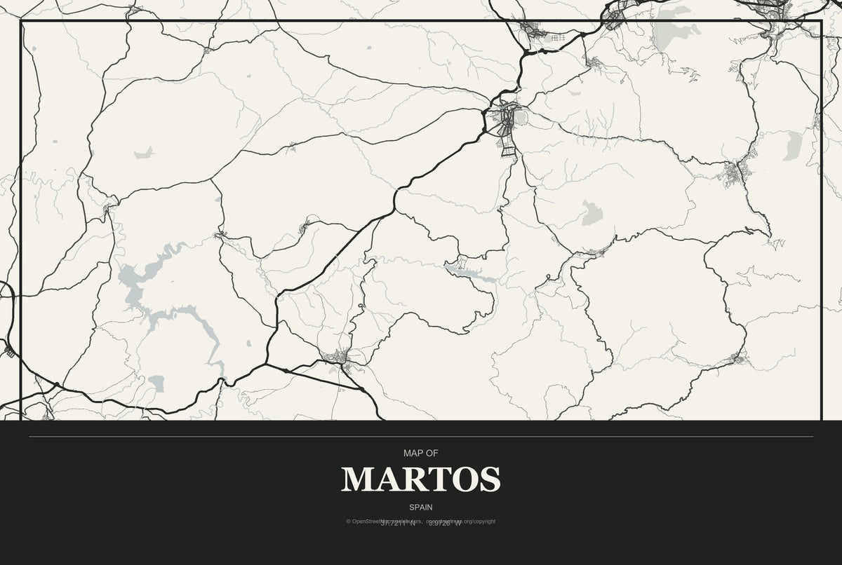 Martos, Spain City Map Aluminum Sign in Museum Plaque style