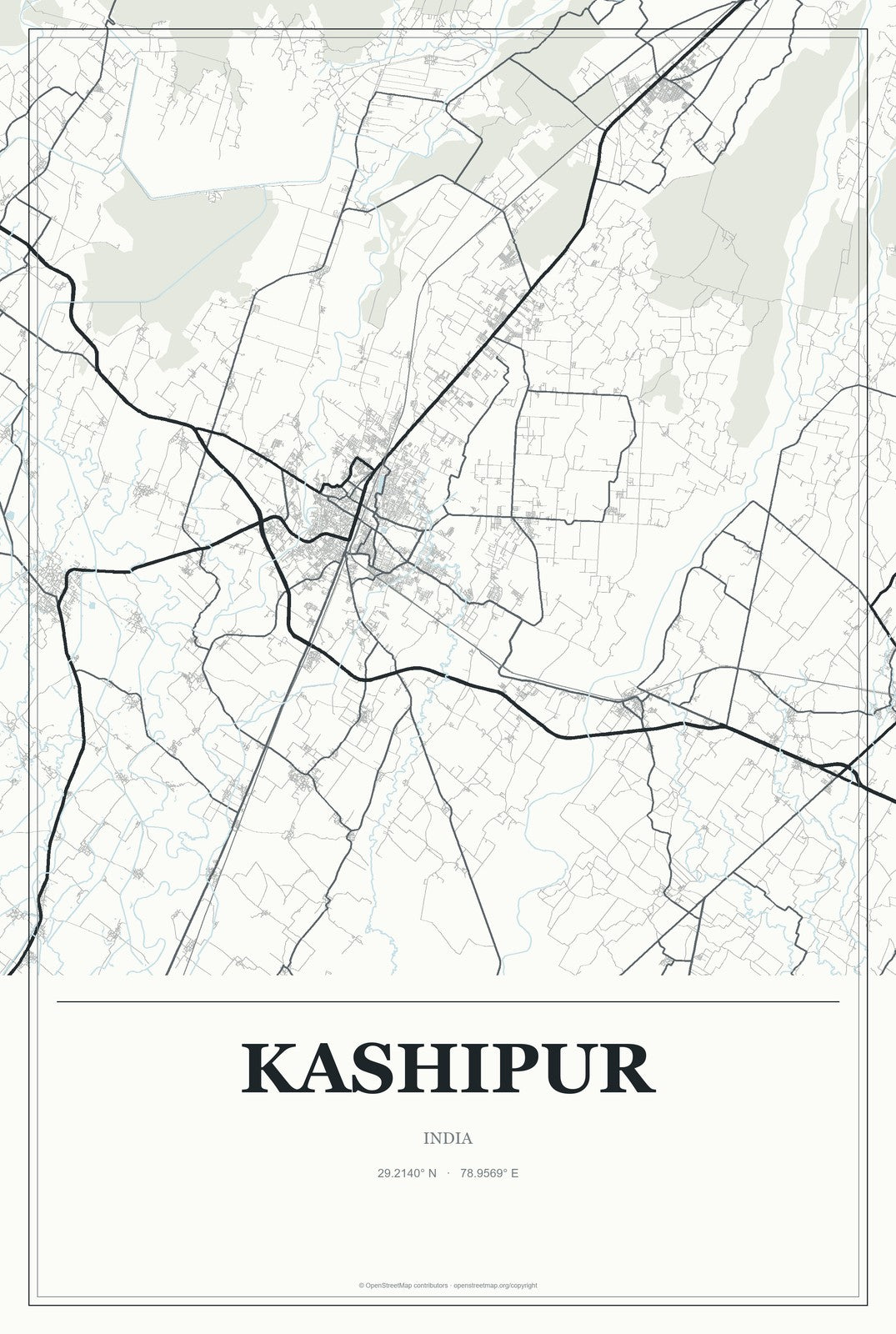 Kashipur, India City Map Aluminum Sign in Gallery Air style