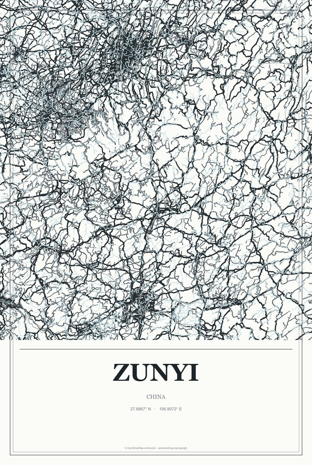 Zunyi, China City Map Aluminum Sign in Gallery Air style