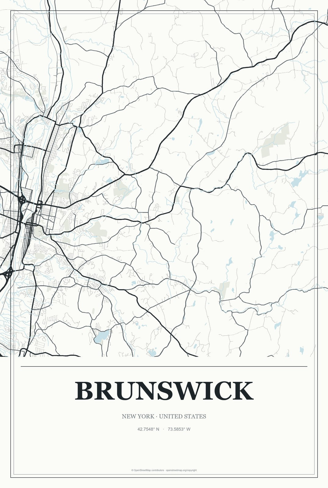 Brunswick, New York City Map Aluminum Sign in Gallery Air style