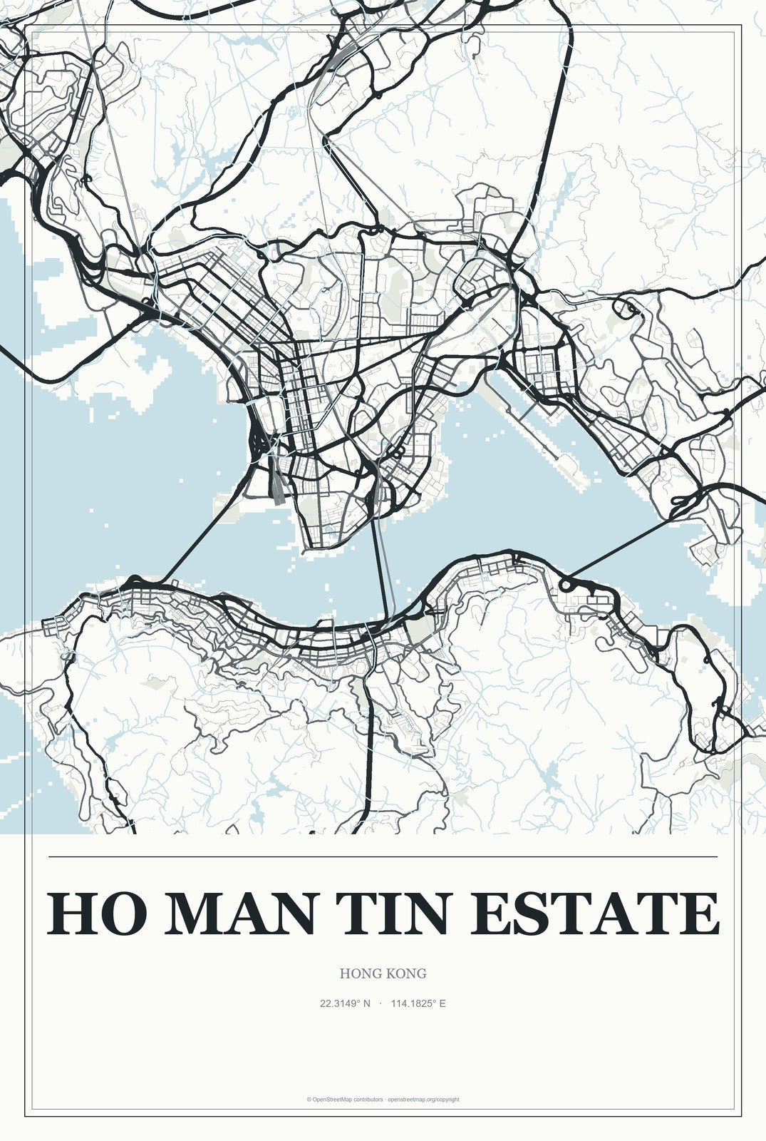 Ho Man Tin Estate, Hong Kong City Map Aluminum Sign in Gallery Air style